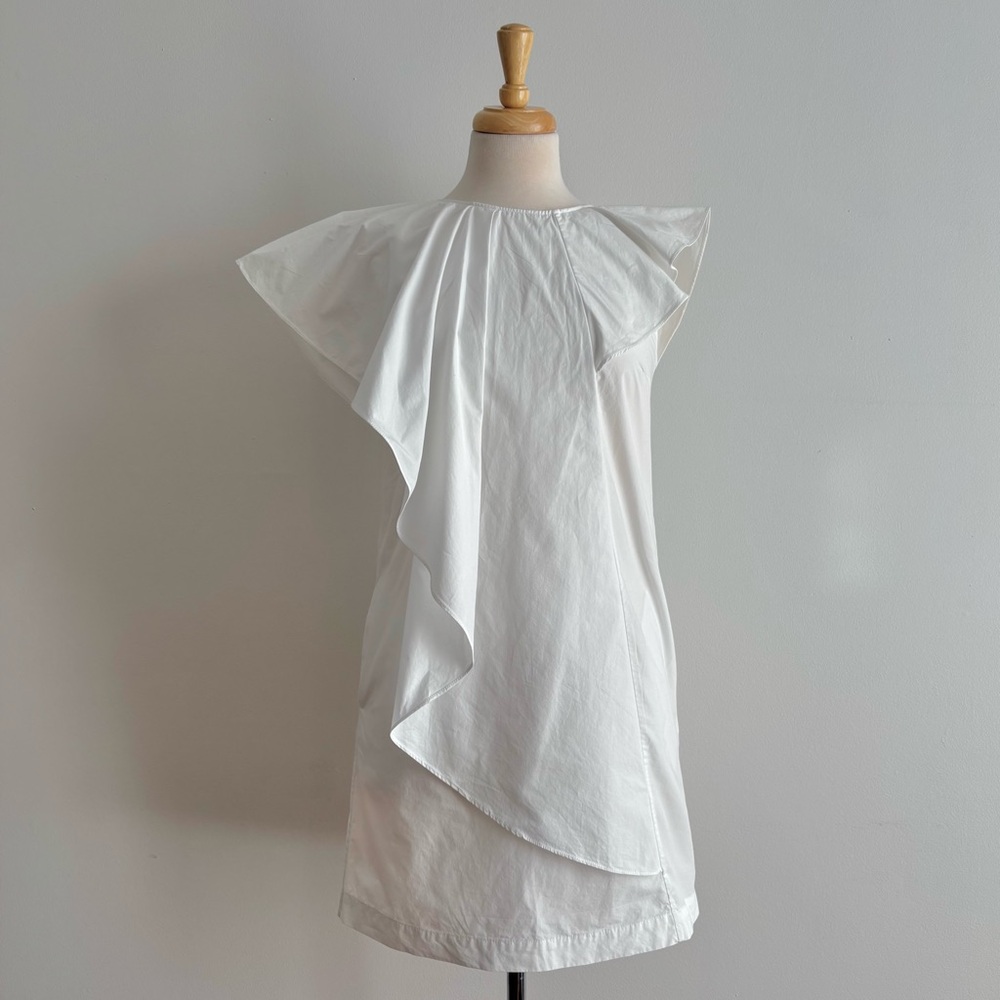 MSGM White Cotton Asymmetrical Ruffle Dress 38